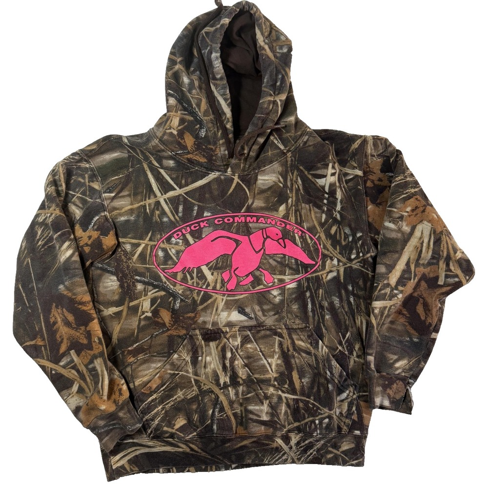 Duck Commander Camo Hoodie Womens M Pink Logo Western Pullover Hunting